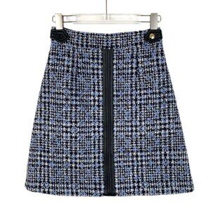 Louis Vuitton Blue & White Tweed A-Line Mini Skirt With Leather Accents & Gold H